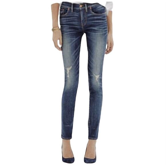 Madewell Mid Rise Skinny Medium Blue Wash Whiskered Distressed Knee Jeans 25 - Picture 9 of 9